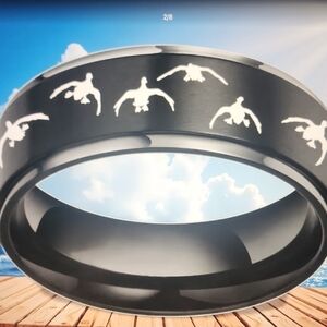 Black Stainless Ring with Flying Duck 🦆Design Sz 11